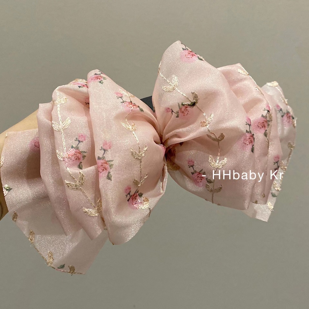 Kẹp Tóc Hình Nơ Thêu Hoa Hồng Cỡ Lớn Kiểu Pháp Thời Trang Cao Cấp Cho Nữ