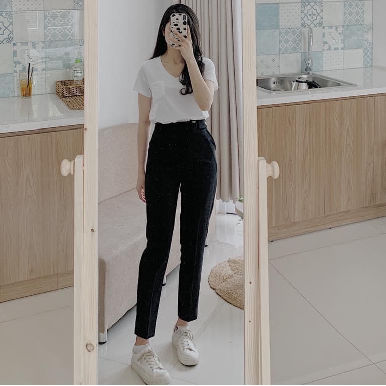 Quần tây baggy khoen vuông công sở hai màu Basic LOVI