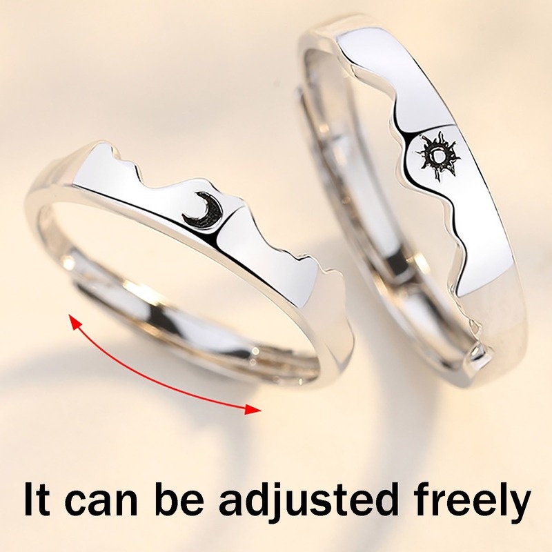 Cặp nhẫn thời trang màu bạc hình mặt trăng / mặt trời / trái tim lãng mạn