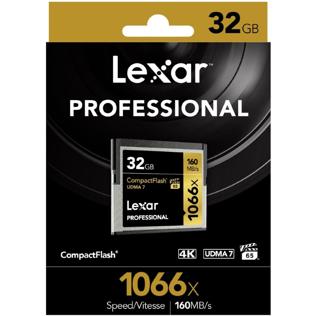Thẻ nhớ CF Lexar 32GB Pro 1066X 160MB/s - Cho máy ảnh chuyên nghiệp, tốc độ cao (Đen, Vàng)