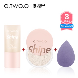 O.TWO.O New Face Makeup Set Liquid Foundation+Loose Powder+Makeup Sponge Waterpoof Long Lasting SPF50 +++++ 154g