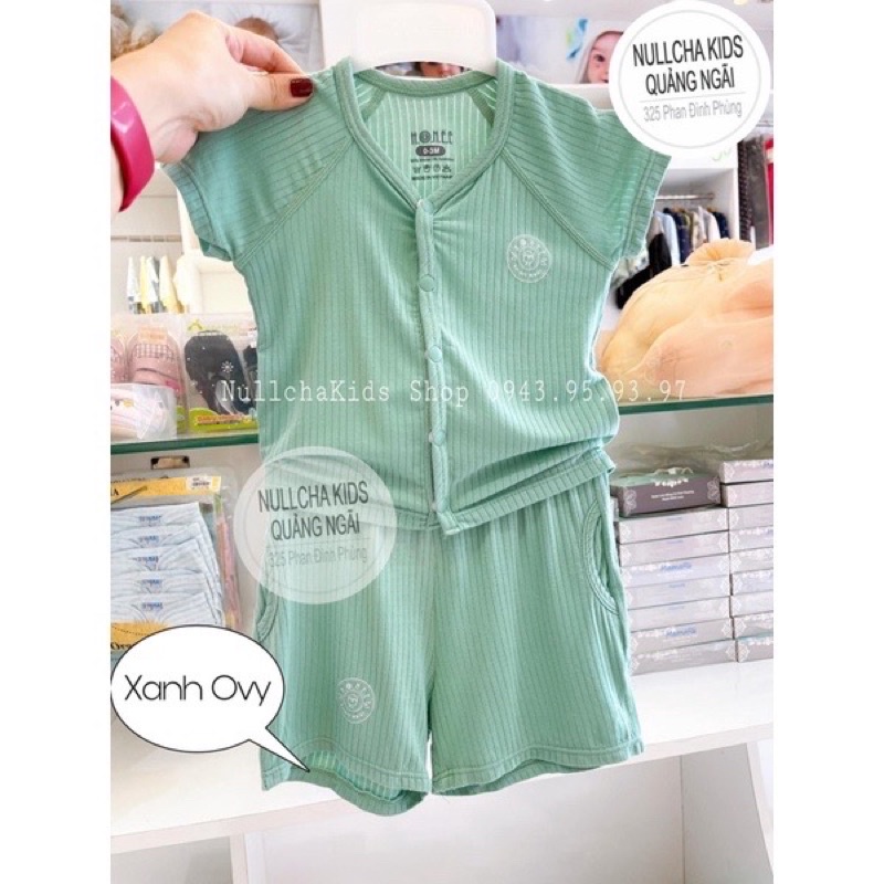 -Cộc tay khuy giữa sơ sinh vải modal gỗ sồi cho bé trai, bé gái