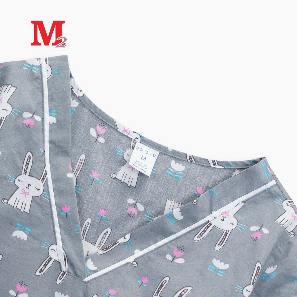 [Mã BMBAU50 giảm 7% đơn 99K] Bộ quần áo nữ cotton quần đùi áo cổ tim viền màu ghi họa tiết thỏ BBSW2007 Thời trang M2