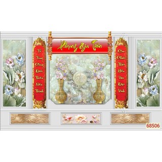 Tranh dán tường 3d tranh trang trí phòng thờ bàn thờ in Vải Lụa