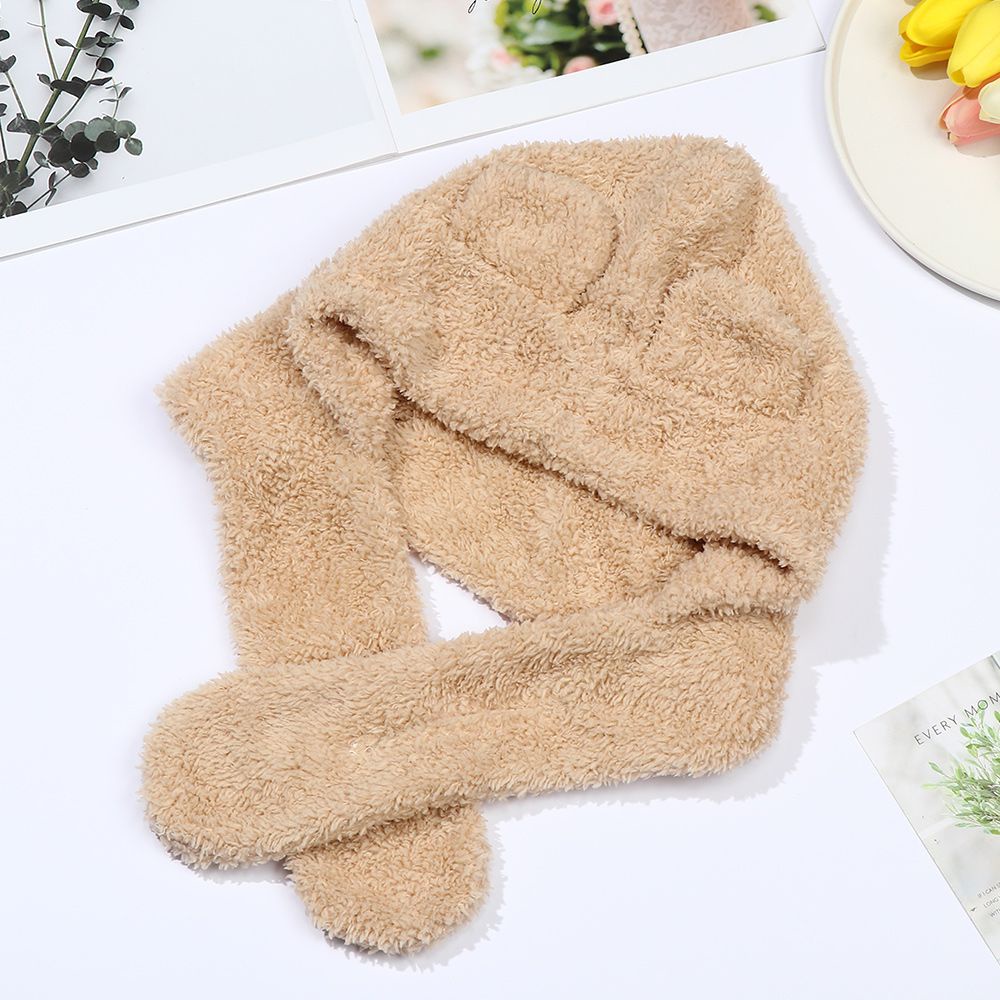 Mũ len kèm khăn choàng cổ giữ ấm tai gấu dễ thương cho nữ