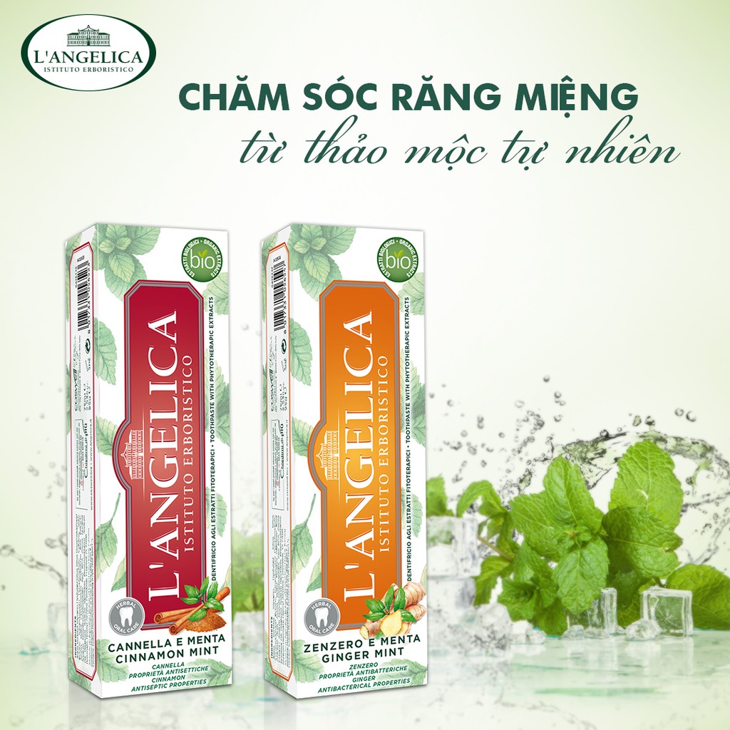 Kem Đánh Răng Thảo Dược Nhập Khẩu Ý (Bạc Hà &amp; Các Loại Thảo Mộc) L'Angelica | Thơm Miệng, Ngừa Sâu Răng &amp; Ê Buốt (75ml)