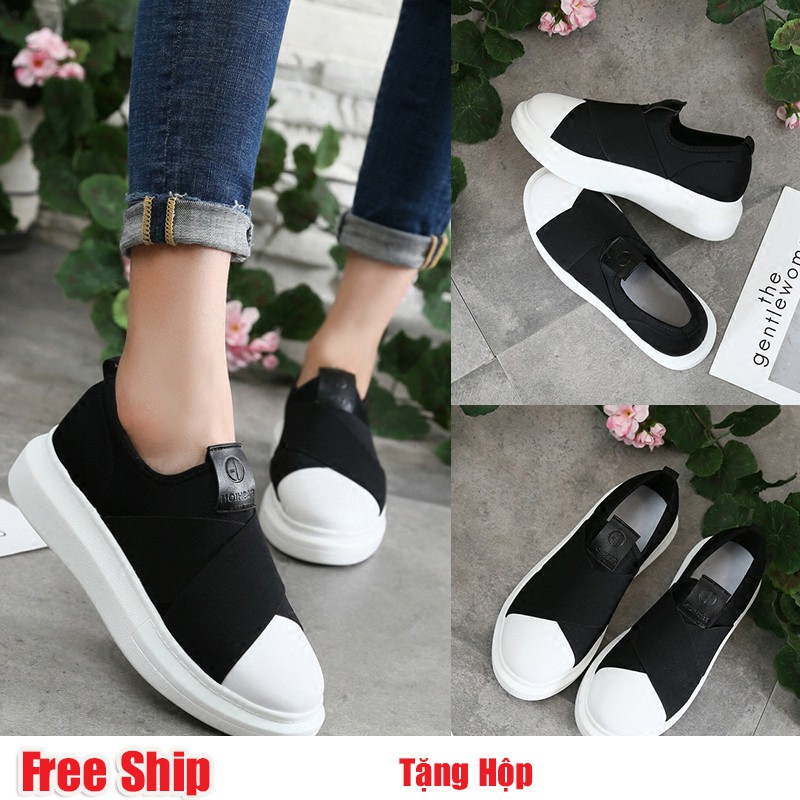 Giầy lười vá trắng đen mới S03