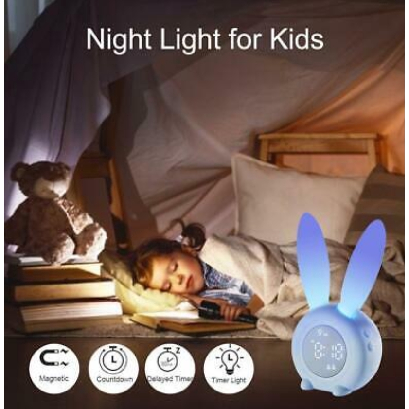 Đồng hồ báo thức hình con thỏ hoạt hình có đèn LED