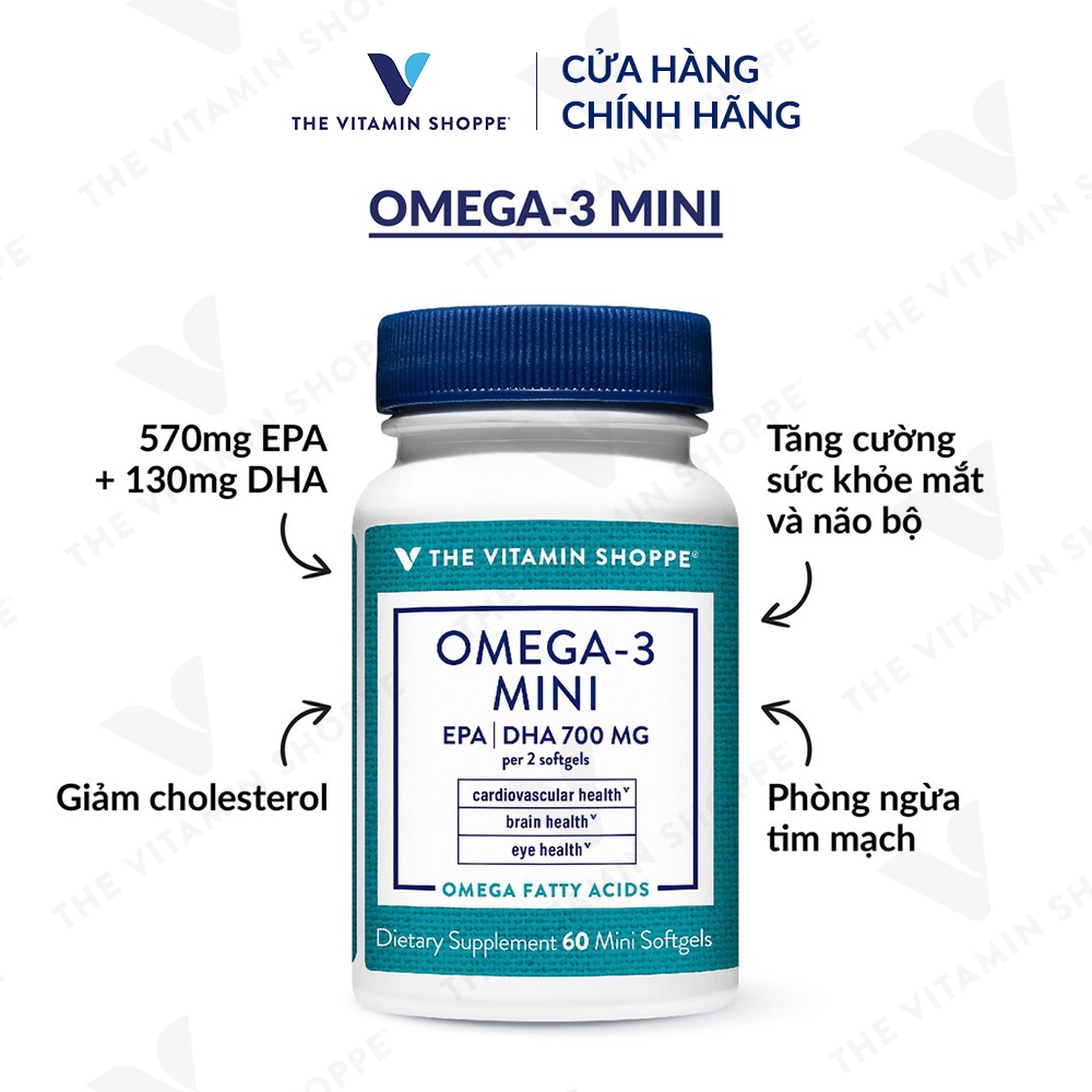 Viên uống dầu cá bảo vệ tim mạch não bộ THE VITAMIN SHOPPE Omega-3 Mini 60 viên