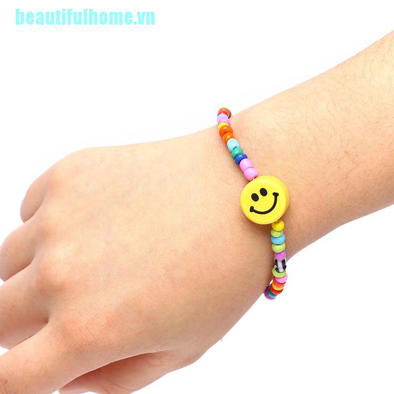 Vòng Tay Chuỗi Hạt Nhiều Màu Mặt Cười Phong Cách Boho