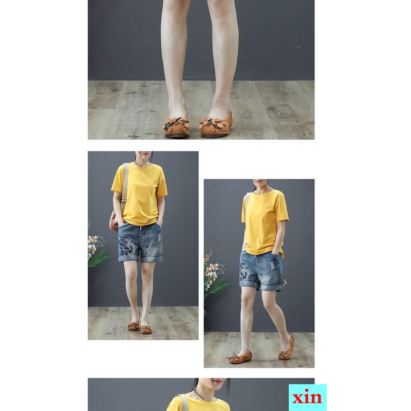 Quần Short Denim Lưng Thun Thêu Hình Bướm Phong Cách Mới Mùa Hè Cho Nữ