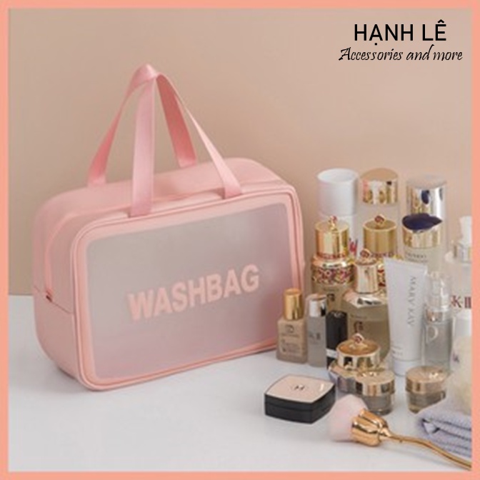 Bộ 3 túi Washbag Hồng trọn bộ để đi du lịch, đi chơi, chống thấm nước và bụi bẩn tốt, chất liệu PU trong suốt