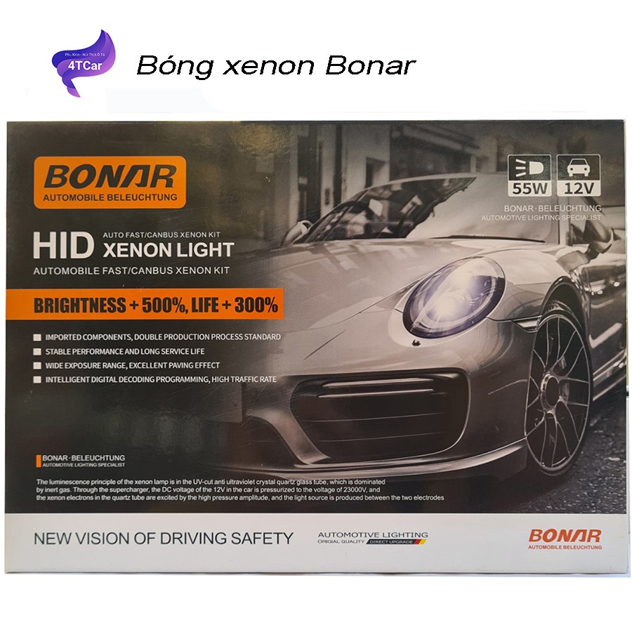 Bóng đèn siêu sáng ô tô ,Bóng đèn xenon BONAR - chính hãng bảo hành 2 năm - phân phối bởi 4TCAR