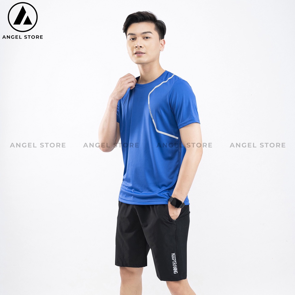 Bộ quần áo thể thao nam KEEP TRAINING, sét áo thun quần đùi nam ANGEL STORE mặc nhà, đi chơi đều đẹp