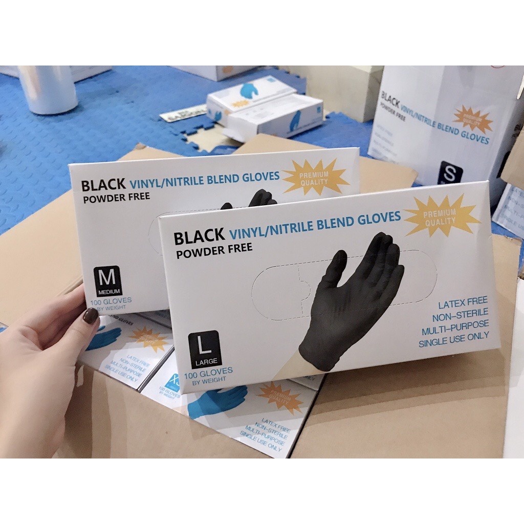 Găng tay y tế không bột hộp 100 chiếc đen black, Tóc Spa Phun Xăm,Thẩm Mỹ, Nail, Mi