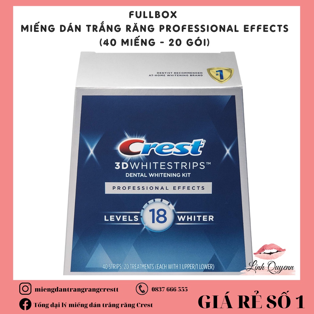 Miếng Dán Trắng Răng Crest Professional Effect 20 GÓI - FULLBOX CAM KẾT TRẮNG RĂNG 100%