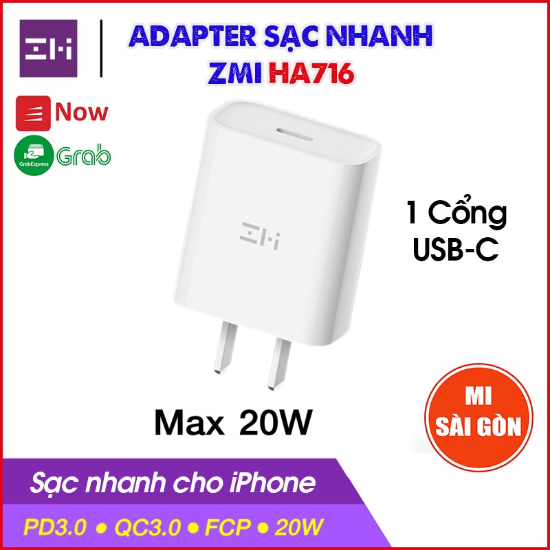 Củ sạc nhanh PD 20W ZMI HA716 - SẠC PD CHO iPhone 12/11/8,...