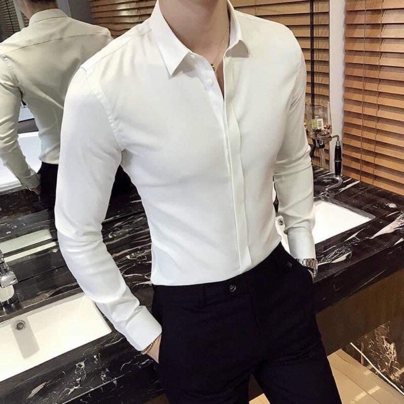 Áo Sơmi nam lụa cao trơn | BigBuy360 - bigbuy360.vn