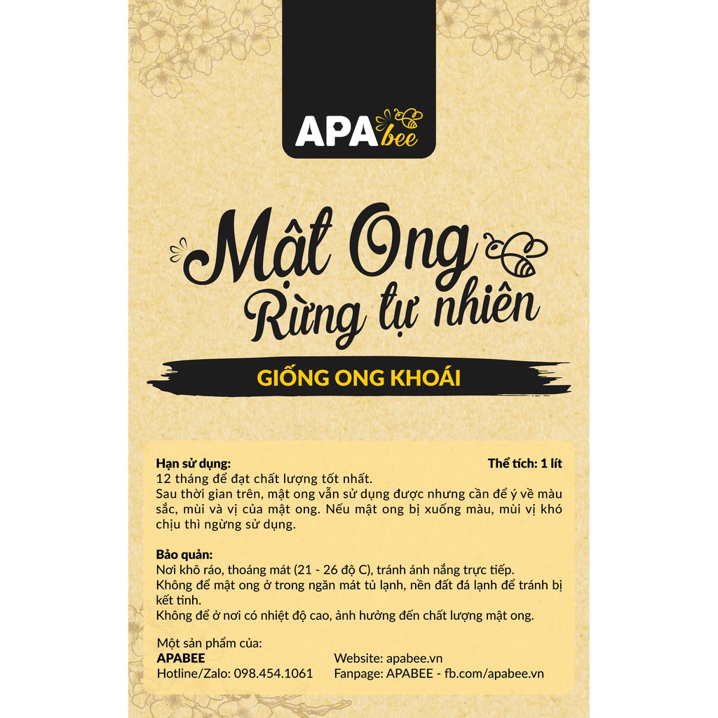 Mật ong rừng nguyên chất APABEE 1 Lít Ong khoái | BigBuy360 - bigbuy360.vn