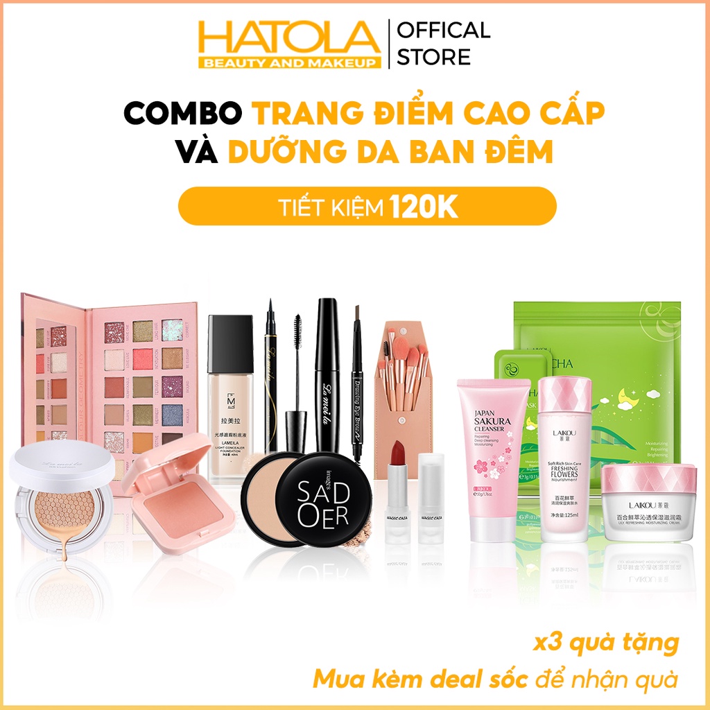 Combo bộ trang điểm cao cấp 10 món và sét dưỡng da cơ bản ban đêm giúp da đẹp từ trong ra ngoài Hatola