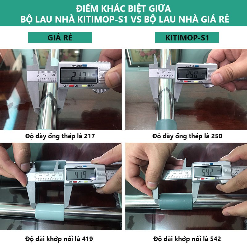 Cây lau nhà thay thế cho bộ lau nhà thông minh tự vắt 2 ngăn bàn lau 33x12cm cán dài 1,25m