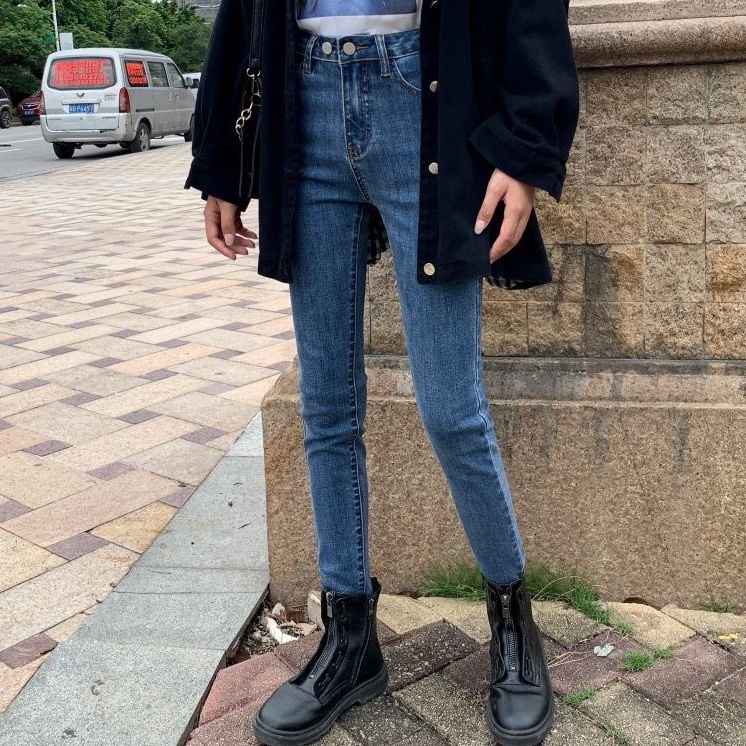 Quần jean dài SUXI lưng cao ôm dáng đơn giản thời trang xuân thu dành cho nữ