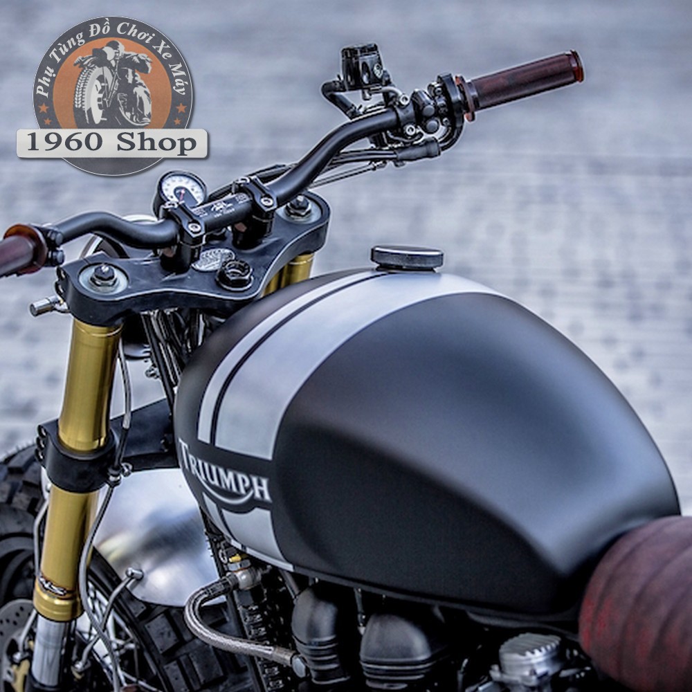 bình xăng Triump nắp lệch bả sẵn matit kèm đủ nắp và khóa xăng theo bộ phù hợp độ Cafe Racer Tracker Su GN, LA, CM, CB40