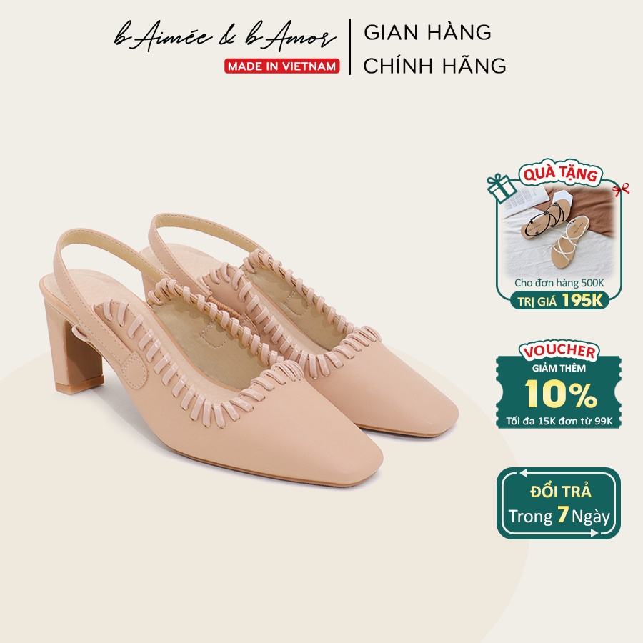 Giày cao gót nữ slingback 7p bít mũi quai sau hở gót đế vuông dáng sandal sục mũi vuông công sở bAimée &amp; bAmor - MS1761