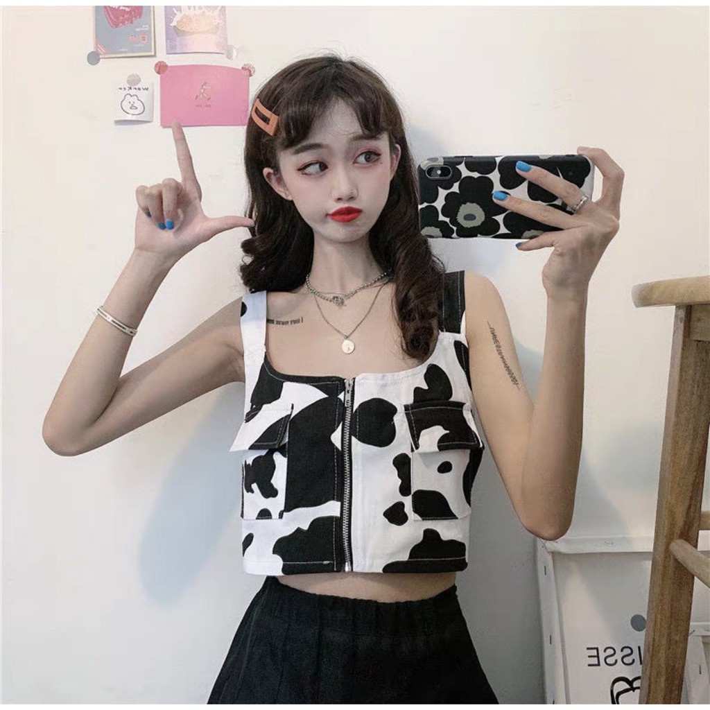 Áo GILE Croptop 3 Lỗ Bò Sữa Kéo Khóa Unisex Siêu Chất Ulzzang