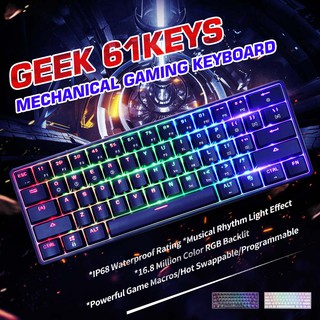 Geek GK61 Gaming Keyboard 61 Keys Mechanical Keyboard Hot Swappable Gateron Optical Switch RGB Type-C Programmable 60% Layout