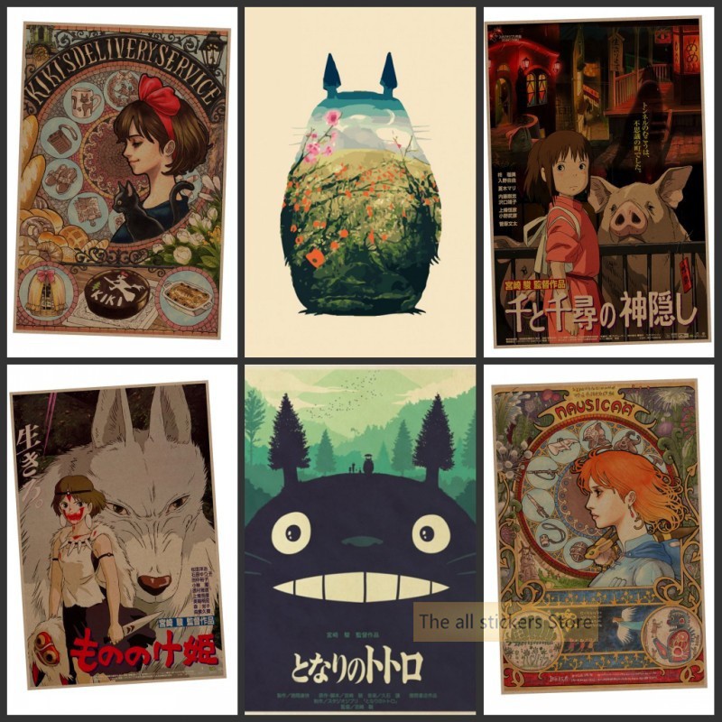 Poster Phim Anime Hayao Miyazaki Totoro Spirited Away Phong Cách Retro