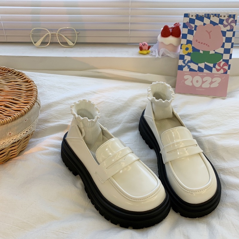 Giày loafer oxford búp bê đế cao đồng phục học sinh dễ thương da PU đế 5.5cm Yannie Lolita