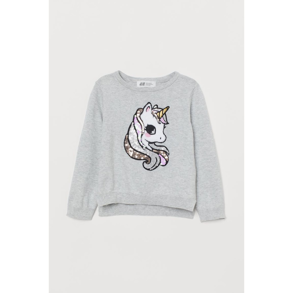 Áo len xám unicorn sequin HM H&amp;M sz 4-6, 6-8y _hàng chính hãng Anh