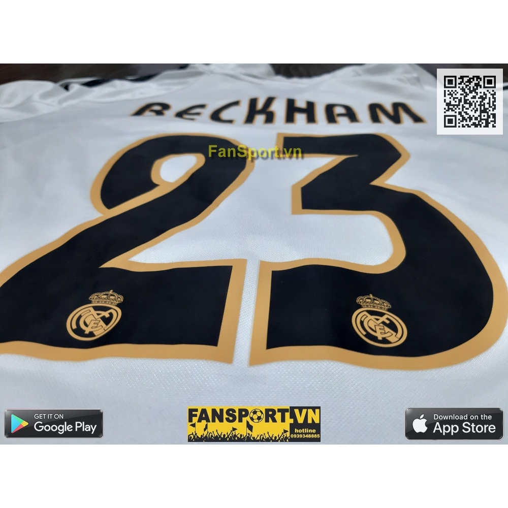 Áo đấu cầu thủ bóng đá Beckham 23 Real Madrid 2004-2005 home shirt jersey white 367841 Adidas size M