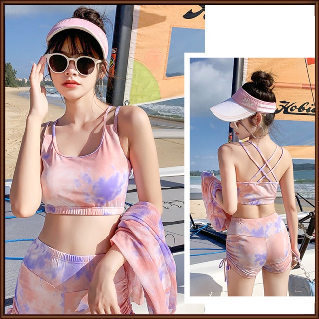 Bộ Đồ Bơi 3 Món Áo Chống Nắng Phối Quần Short Thời Trang Xinh Xắn Cho Nữ