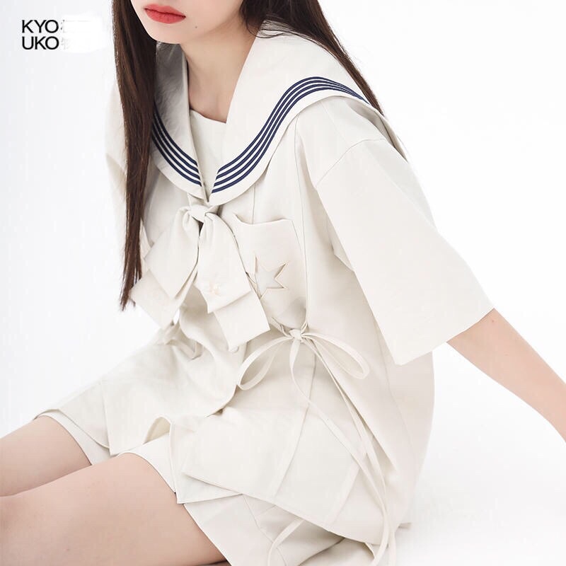 YAS0590-Set đồng phục học sinh nhật màu be cộc tay