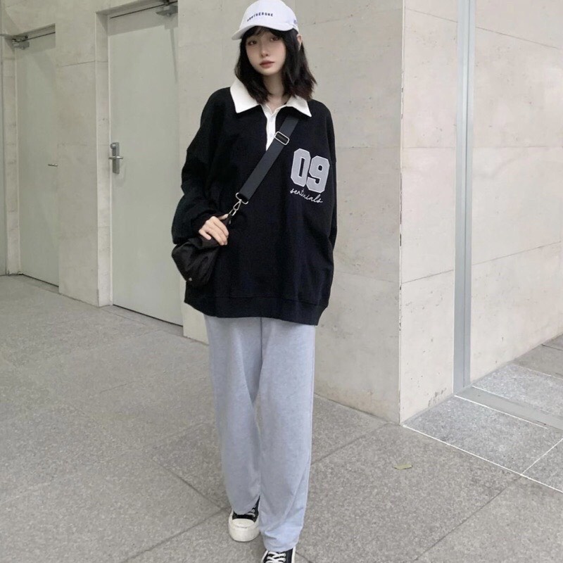 Áo Polo Dài Tay Số 09 Unisex - Thun kiểu form rộng dáng bồng oversize 3158 đường phố hàn quốc đẹp HOT