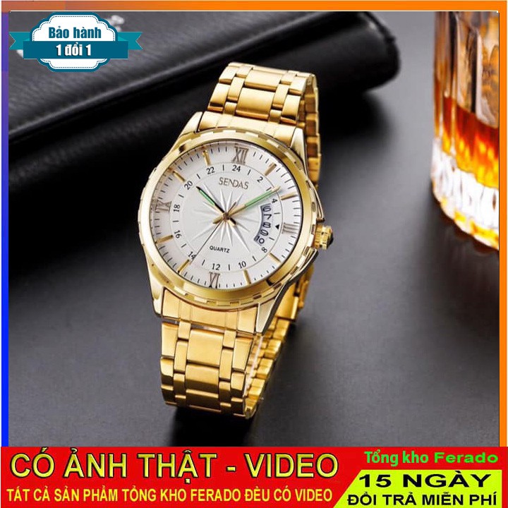 Đồng hồ nam Sendas mặt vàng lịch lãm