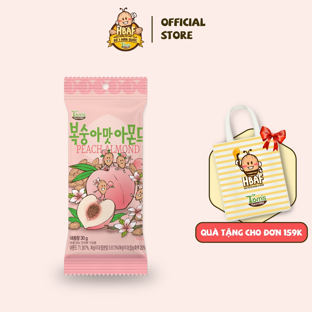 Hạnh nhân tẩm Đào Tom's Farm 30g