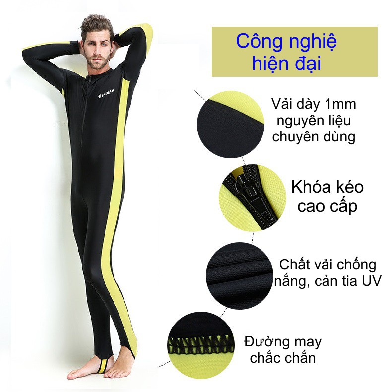 Quần áo lặn biển, đi bơi dày 1mm cho nam màu Vàng chống nắng, chống tia UV, chống tia cực tím POPO Collection