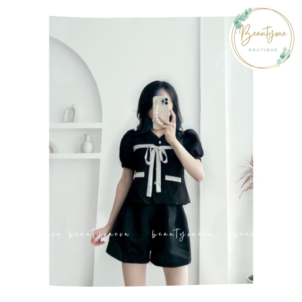Áo cộc xốp phối nơ 2 màu siêu Hot phù hợp đi làm, đi chơi Beautyone