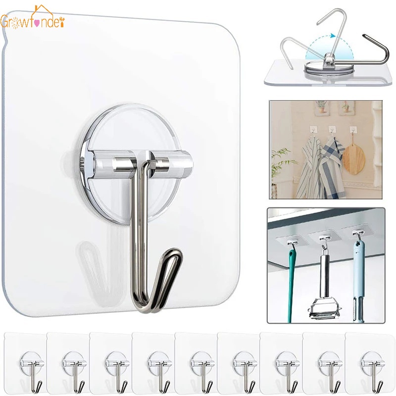 Set 10 Móc Dán Tường Trong Suốt Chống Trượt Chịu Lực Tốt Cho Nhà Bếp/Phòng Tắm
