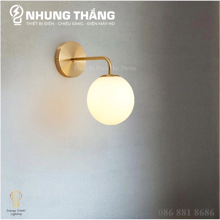 Đèn Treo Tường Mặt Trăng 6101 Thân Vàng - Chao Thủy Tinh - Kiểu Dáng Sang Trọng - Tặng kèm Bóng Led - Bảo Hành 12 Tháng