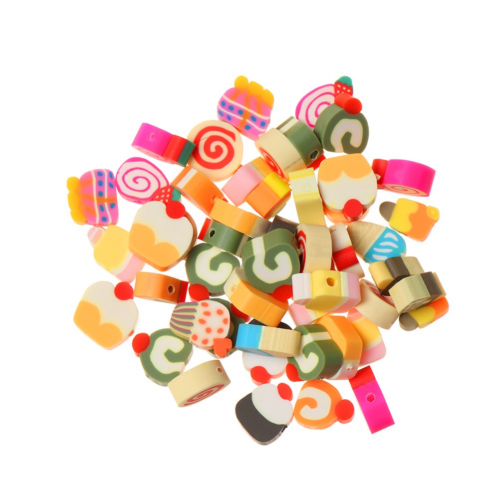 Bộ 50 Hạt Đất Sét Hình Trái Tim/Hoa Mận 10mm Làm Trang Sức Thủ Công