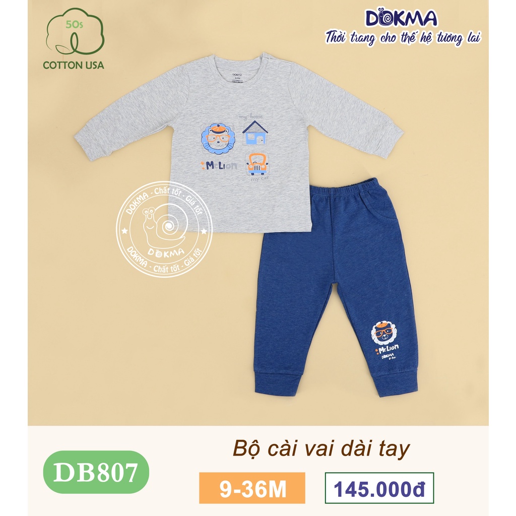 [Chính Hãng] Bộ dài tay cài vai bo ống cotton họa tiết động vật đáng yêu ngộ nghĩnh trẻ em DB807 Dokma