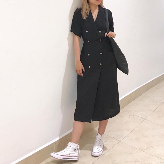 [Mã FATHANG5 giảm 10K đơn 50K] 🖤🖤Đầm Cổ Vest Nút 2 Túi Dáng Dài ♥️♥️ | BigBuy360 - bigbuy360.vn