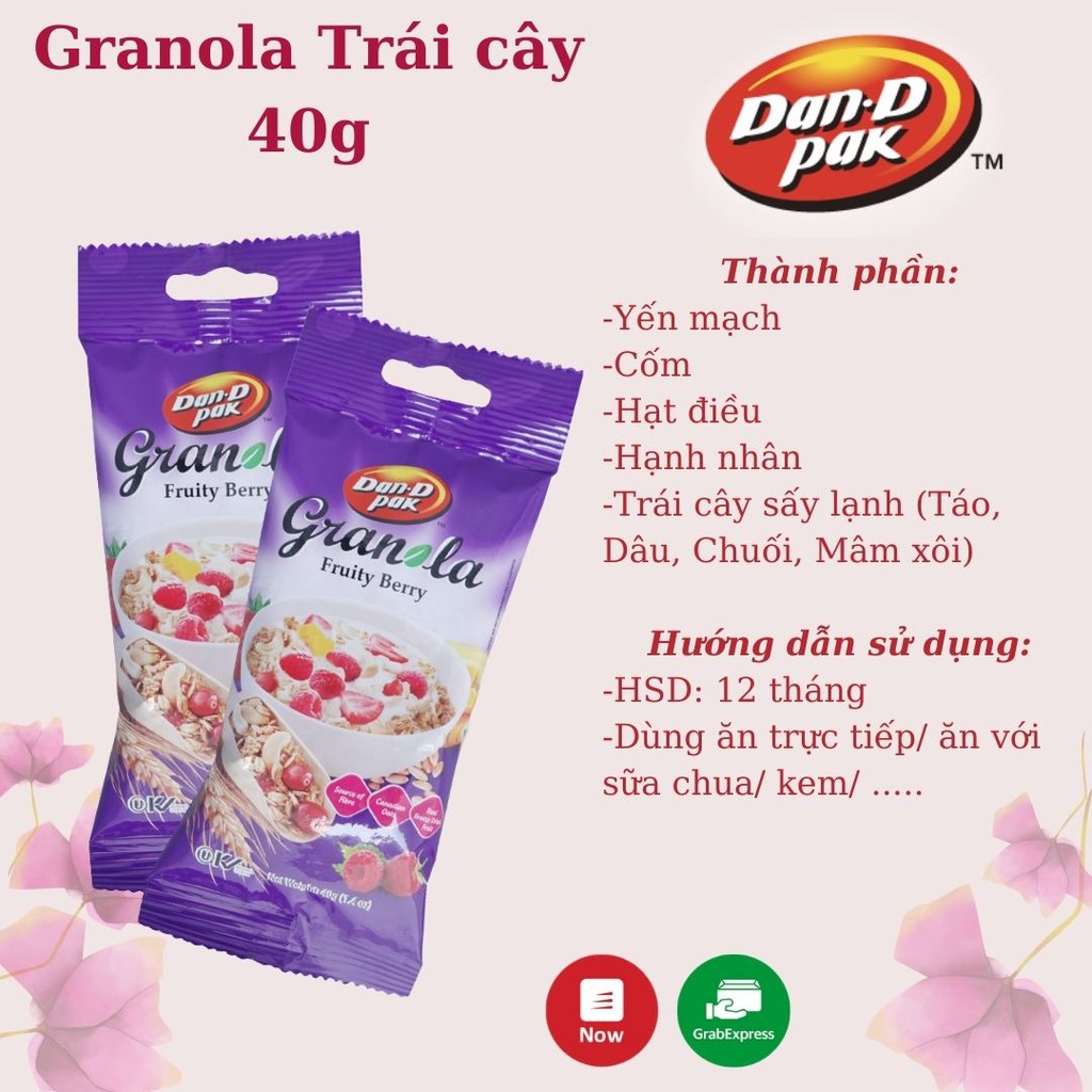 Yến mạch và trái cây 40g Granola fruity berry Dan D Pak