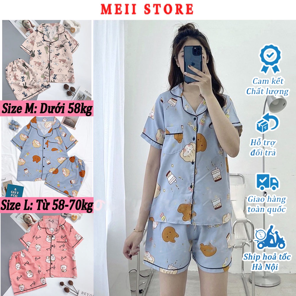 Đồ bộ nữ, bộ ngủ Pijama hàng đẹp ngắn tay quần cộc, bộ mặc nhà mùa hè mềm mát - Meii
