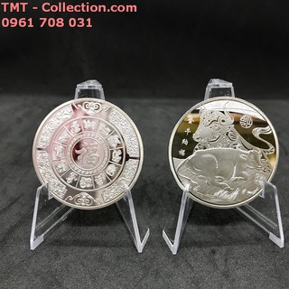 Xu con Trâu Mạ Bạc; Dùng để trang trí bàn sách, bàn làm việc-TMT Collection-SP002376