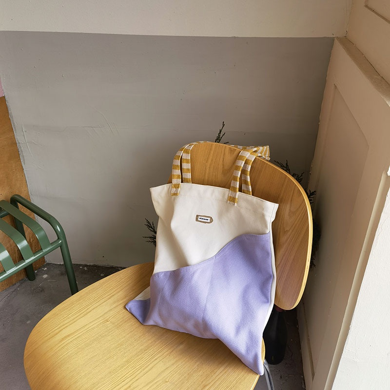 Túi xách canvas cỡ lớn IELGY màu sắc tương phản phong cách retro dành cho nữ